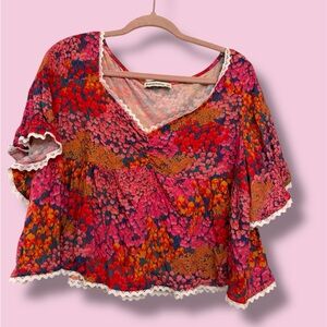 SHEIN Multicolor Floral V-Neck Blouse